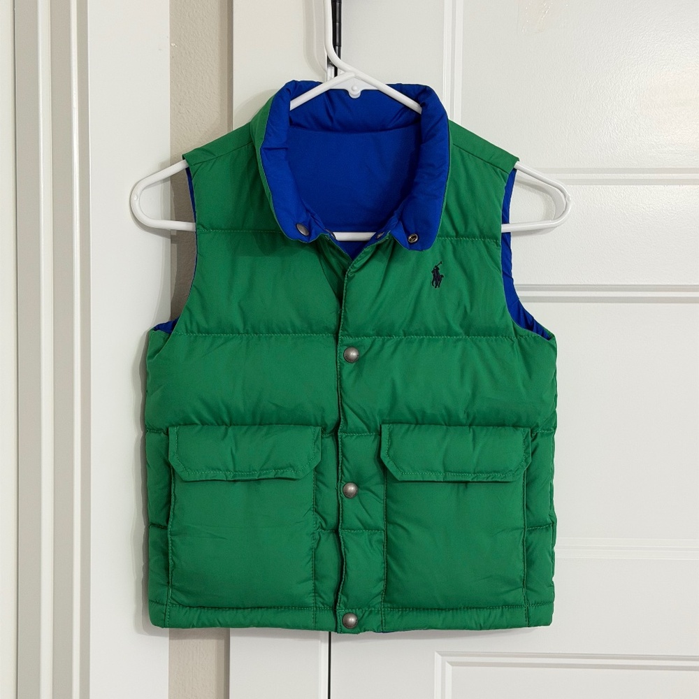 Ralph Lauren Kids puffy reversible vest Green Blue With Logo Size(5)